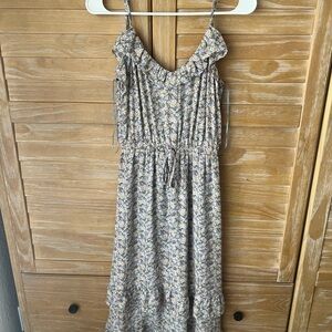 Sienna Sky Beige Floral Ruffle Midi Dress